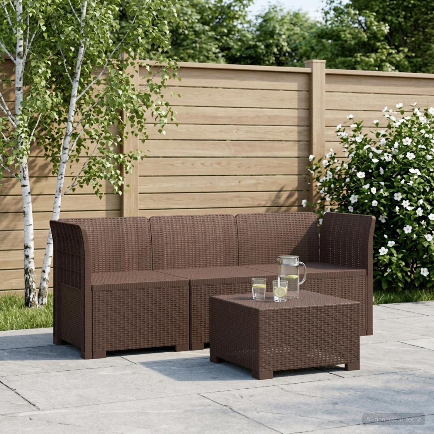 3-Seater Garden Sofa Rattan Look PP Brown