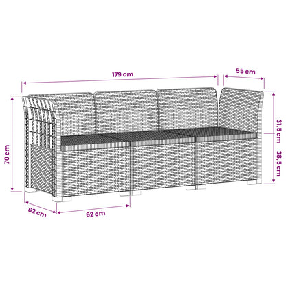 3-Seater Garden Sofa Rattan Look PP Brown