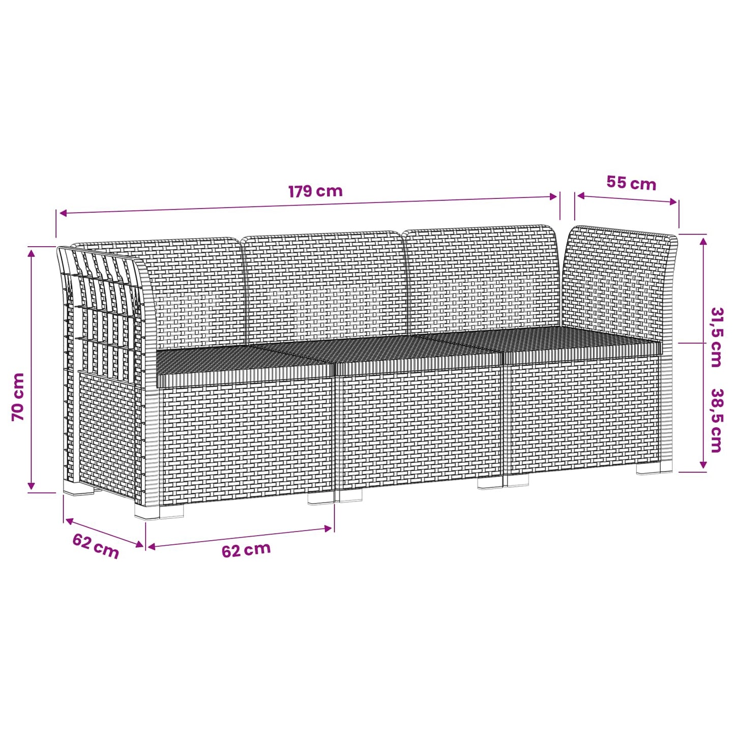 3-Seater Garden Sofa Rattan Look PP White