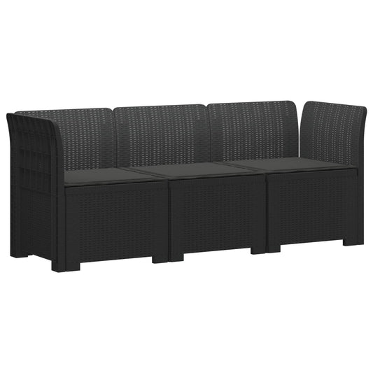 3-Seater Garden Sofa with Cushions Rattan Look PP Anthracite