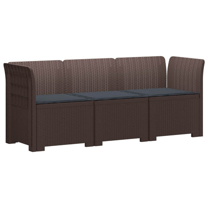 3-Seater Garden Sofa with Cushions Rattan Look PP Brown