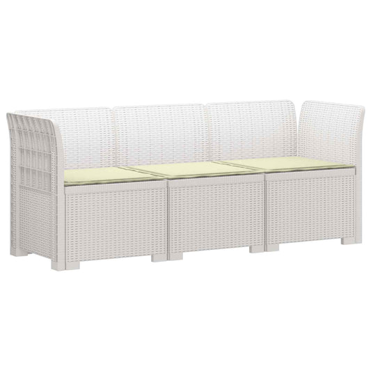 3-Seater Garden Sofa with Cushions Rattan Look PP White
