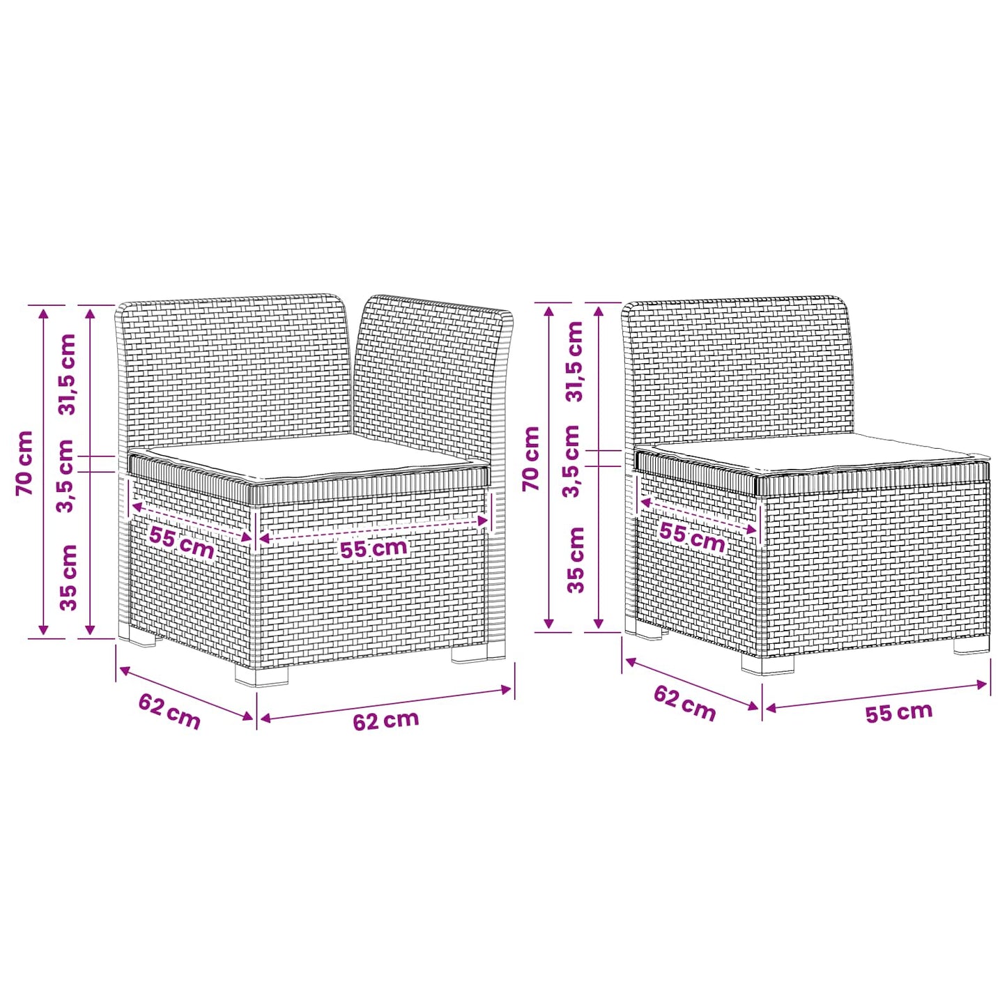 3-Seater Garden Sofa with Cushions Rattan Look PP White