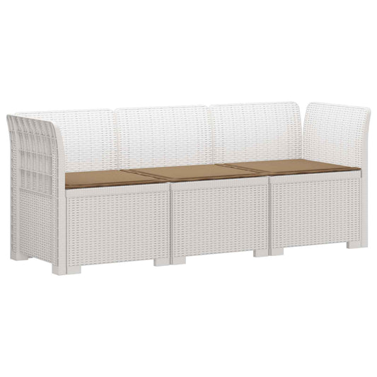 3-Seater Garden Sofa with Cushions Rattan Look PP White