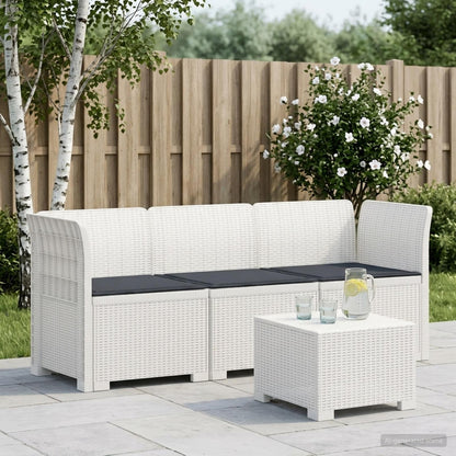 3-Seater Garden Sofa with Cushions Rattan Look PP White