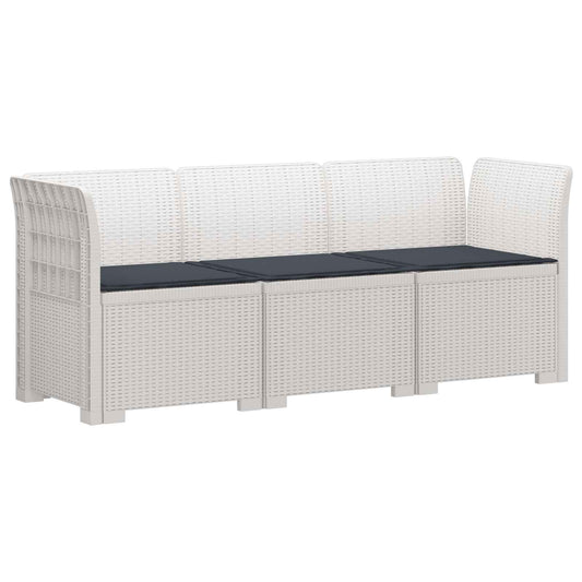 3-Seater Garden Sofa with Cushions Rattan Look PP White