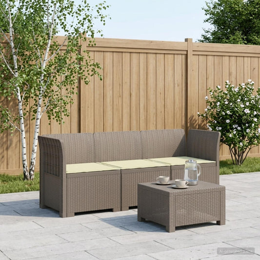3-Seater Garden Sofa with Cushions Rattan Look PP Light Grey