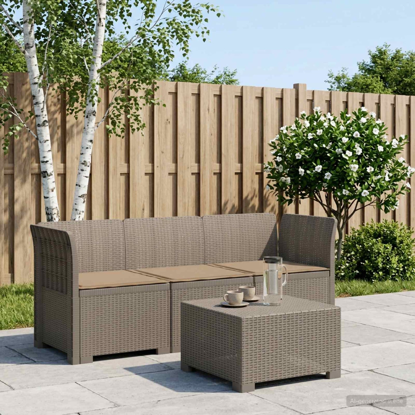 3-Seater Garden Sofa with Cushions Rattan Look PP Light Grey
