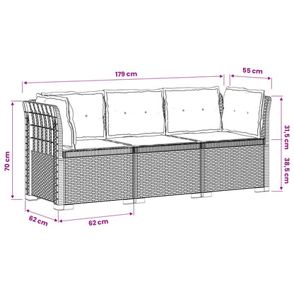 3-Seater Garden Sofa with Cushions Rattan Look PP Anthracite