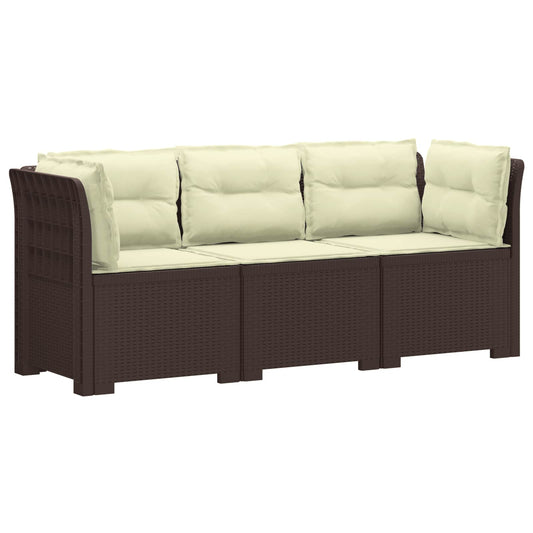3-Seater Garden Sofa with Cushions Rattan Look PP Brown