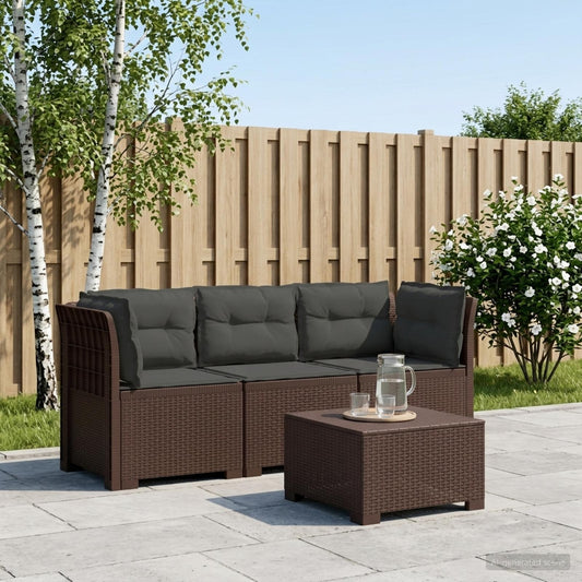 3-Seater Garden Sofa with Cushions Rattan Look PP Brown