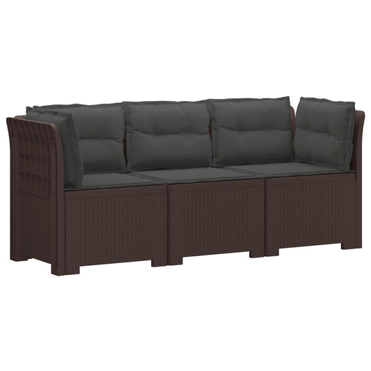 3-Seater Garden Sofa with Cushions Rattan Look PP Brown