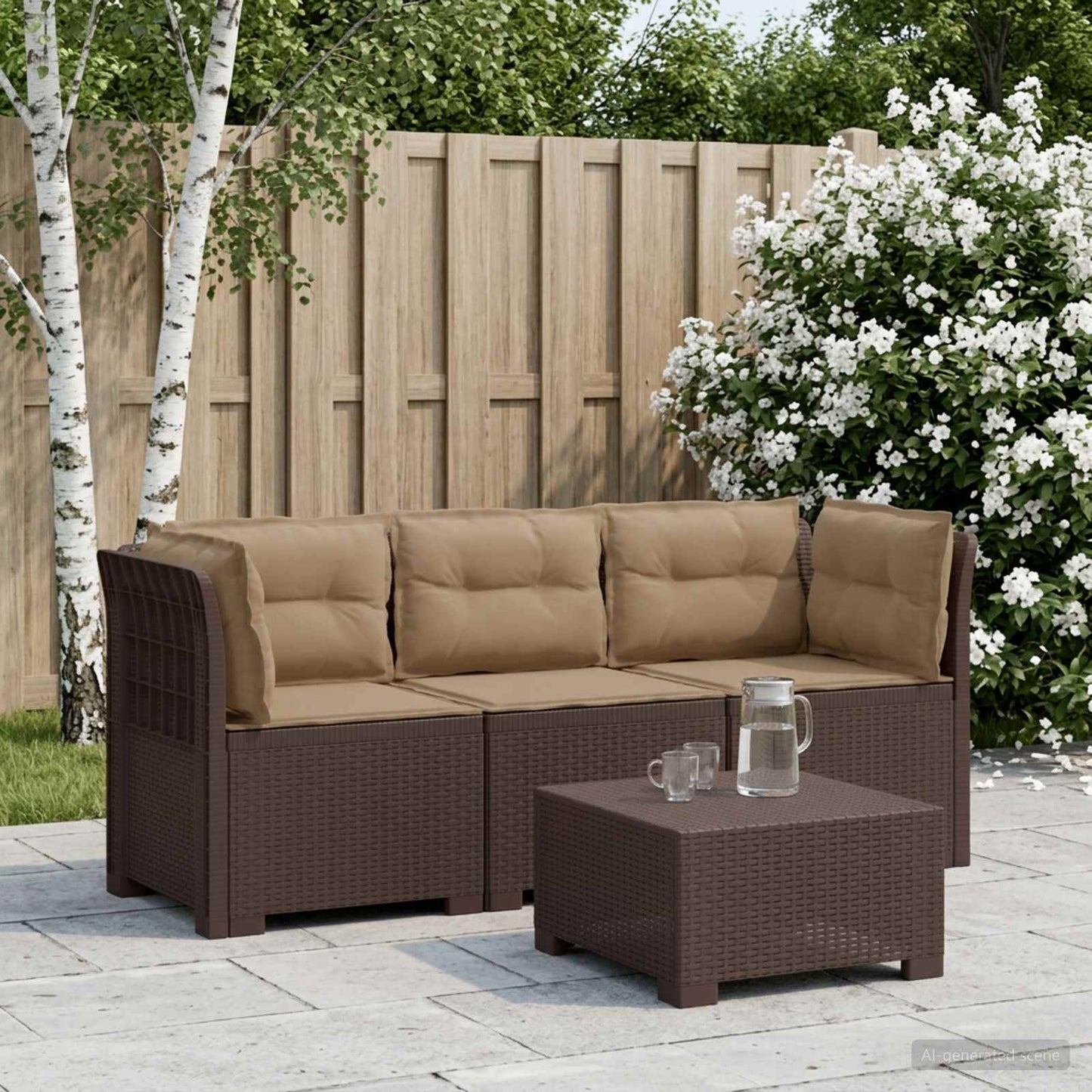 3-Seater Garden Sofa with Cushions Rattan Look PP Brown