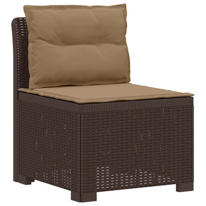 3-Seater Garden Sofa with Cushions Rattan Look PP Brown