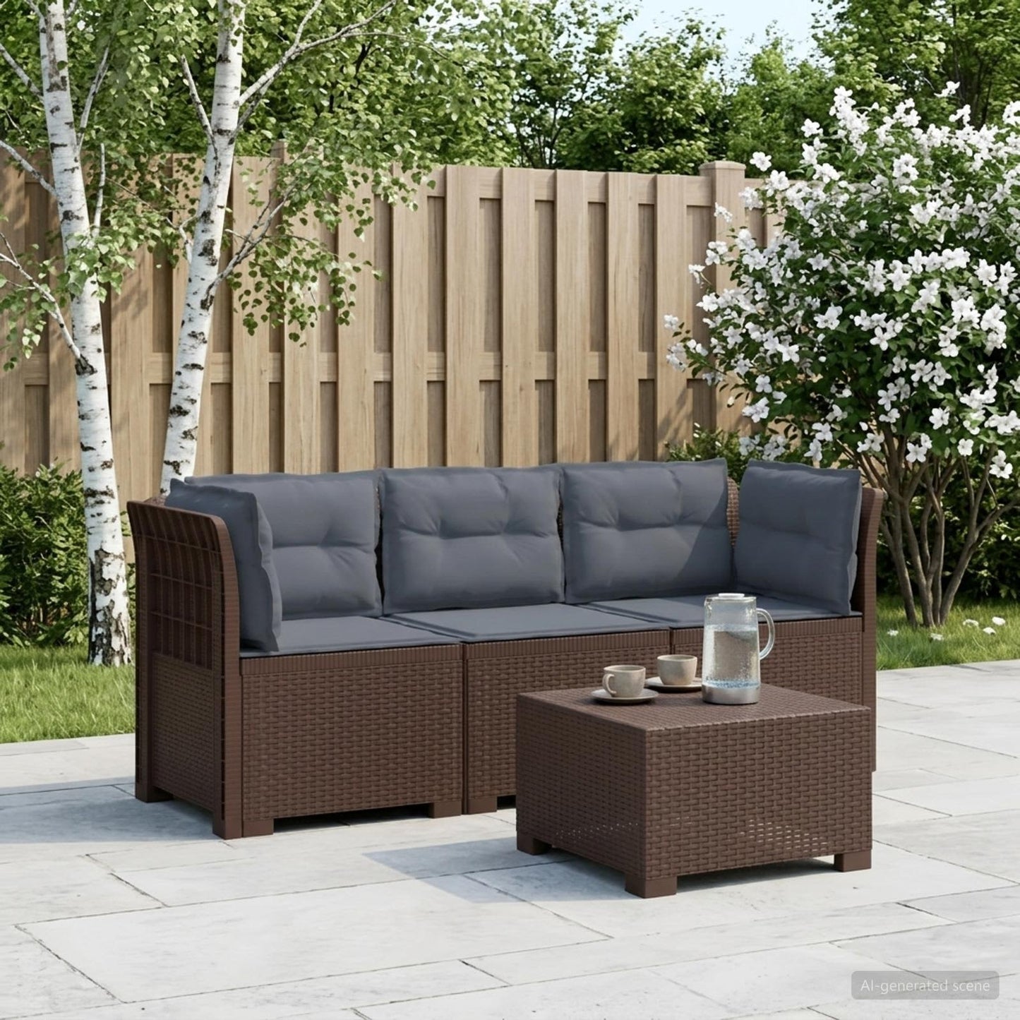 3-Seater Garden Sofa with Cushions Rattan Look PP Brown