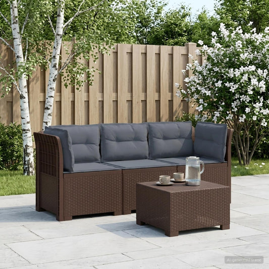 3-Seater Garden Sofa with Cushions Rattan Look PP Brown