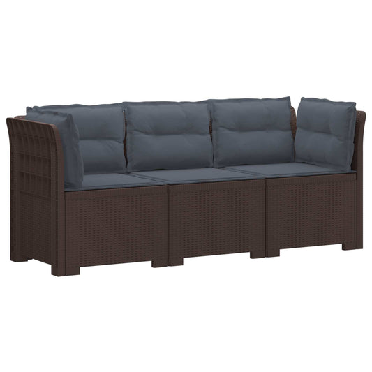3-Seater Garden Sofa with Cushions Rattan Look PP Brown