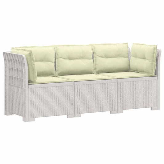 3-Seater Garden Sofa with Cushions Rattan Look PP White