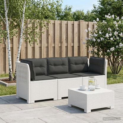 3-Seater Garden Sofa with Cushions Rattan Look PP White