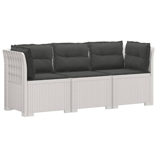 3-Seater Garden Sofa with Cushions Rattan Look PP White