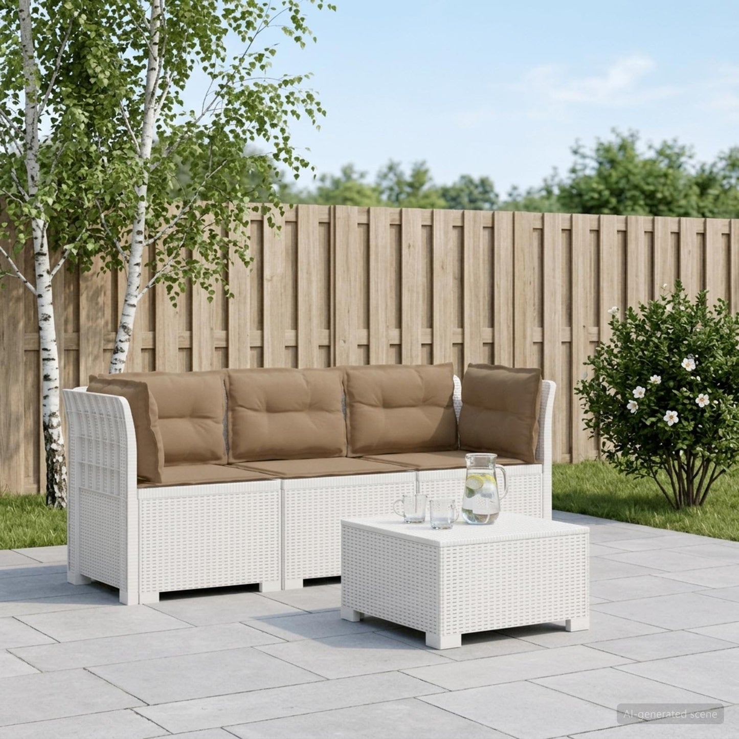 3-Seater Garden Sofa with Cushions Rattan Look PP White
