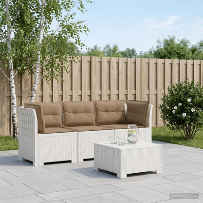 3-Seater Garden Sofa with Cushions Rattan Look PP White