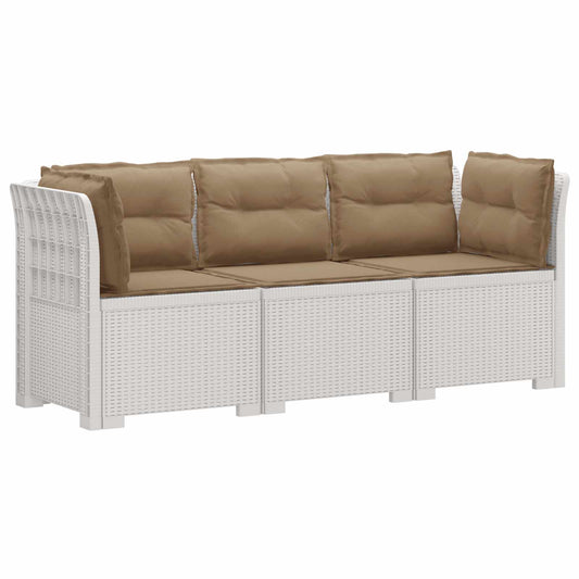 3-Seater Garden Sofa with Cushions Rattan Look PP White