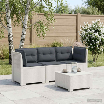 3-Seater Garden Sofa with Cushions Rattan Look PP White