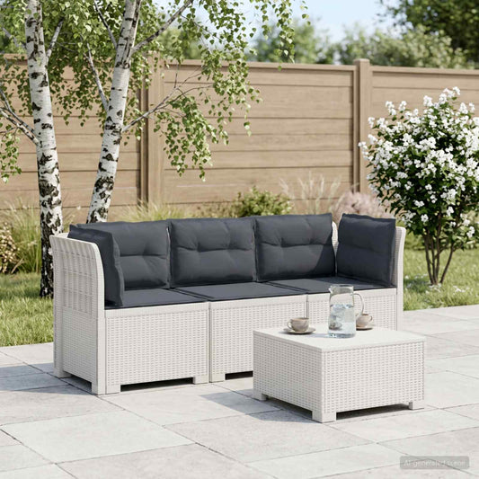 3-Seater Garden Sofa with Cushions Rattan Look PP White