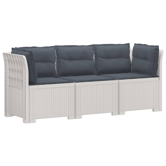 3-Seater Garden Sofa with Cushions Rattan Look PP White
