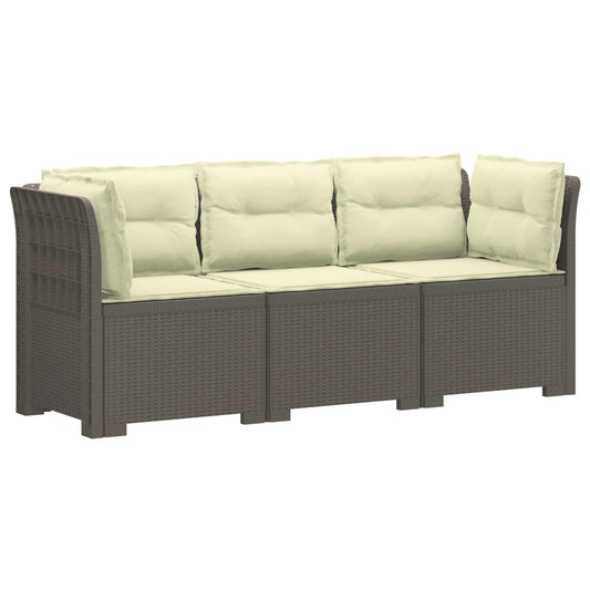 3-Seater Garden Sofa with Cushions Rattan Look PP Light Grey