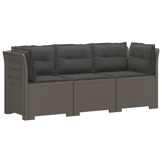 3-Seater Garden Sofa with Cushions Rattan Look PP Light Grey