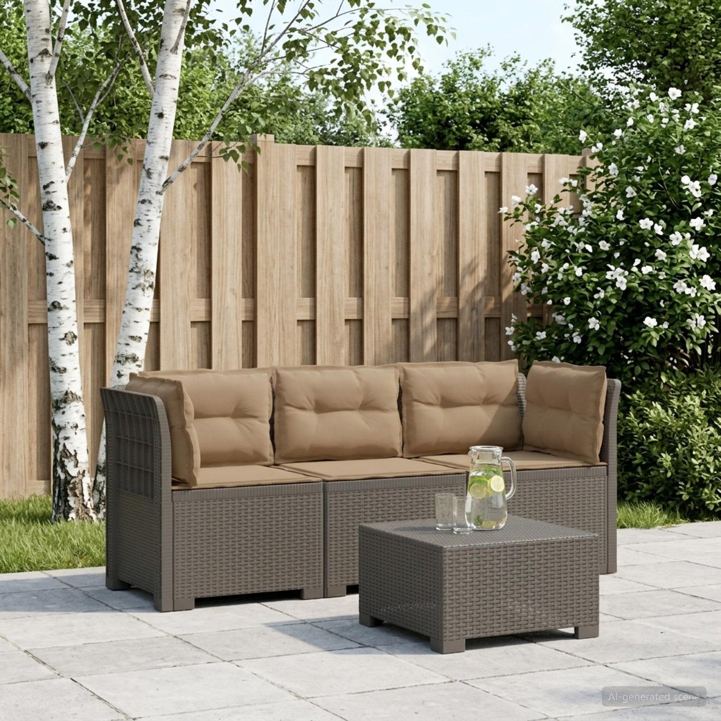 3-Seater Garden Sofa with Cushions Rattan Look PP Light Grey