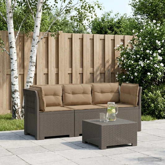 3-Seater Garden Sofa with Cushions Rattan Look PP Light Grey