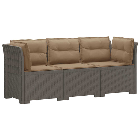 3-Seater Garden Sofa with Cushions Rattan Look PP Light Grey