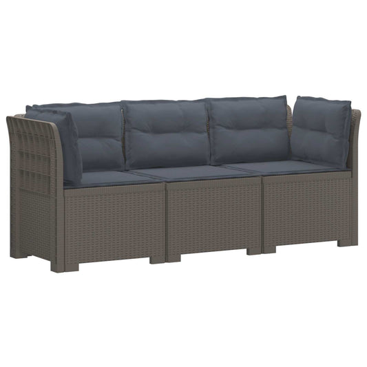 3-Seater Garden Sofa with Cushions Rattan Look PP Light Grey