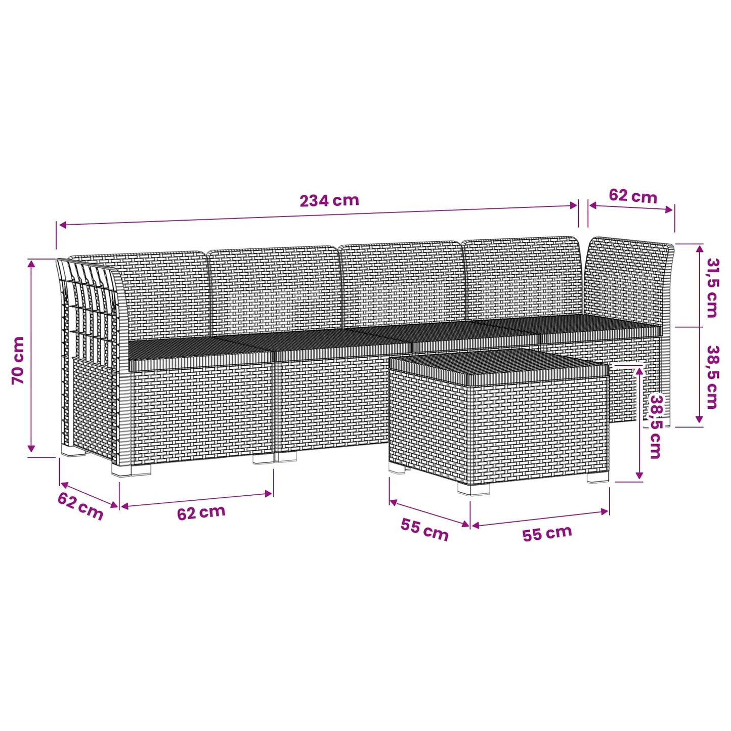 4-Seater Garden Sofa Rattan Look PP Anthracite