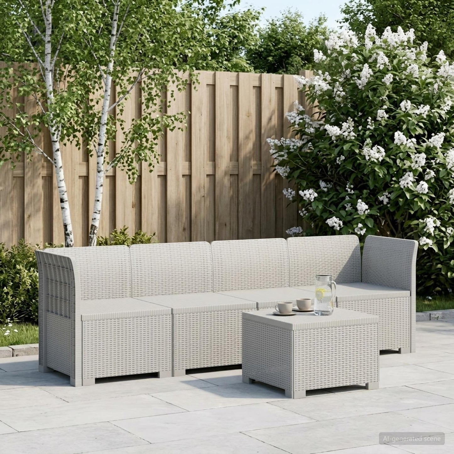 4-Seater Garden Sofa Rattan Look PP White