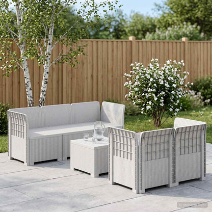 5-Seater Garden Sofa Rattan Look PP White