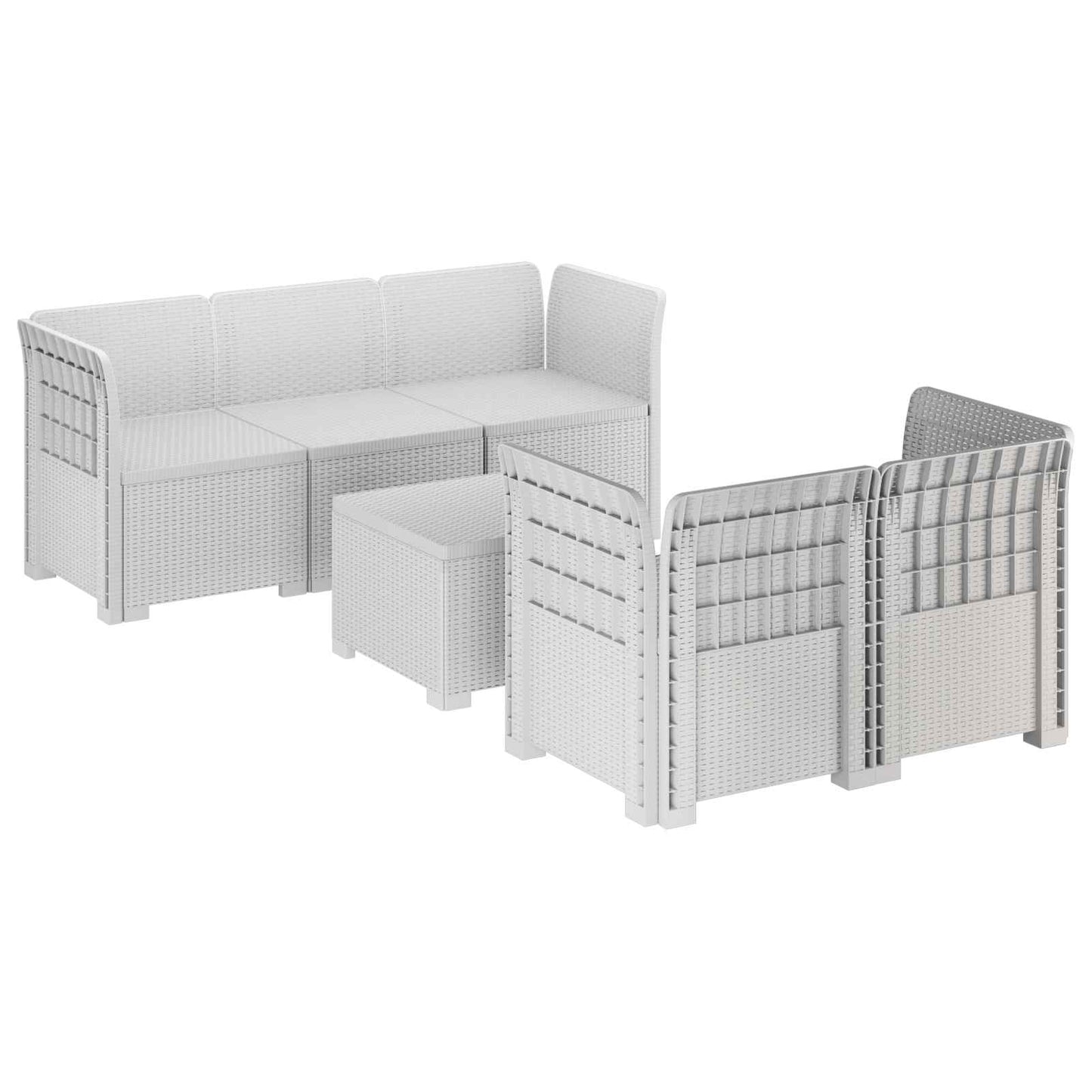 5-Seater Garden Sofa Rattan Look PP White
