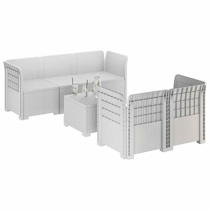5-Seater Garden Sofa Rattan Look PP White