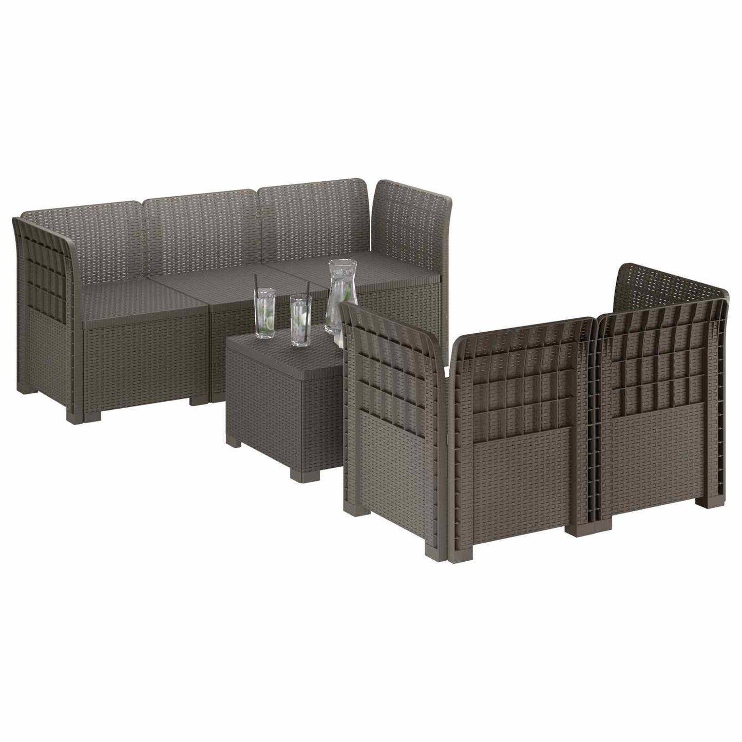5-Seater Garden Sofa Rattan Look PP Light Grey