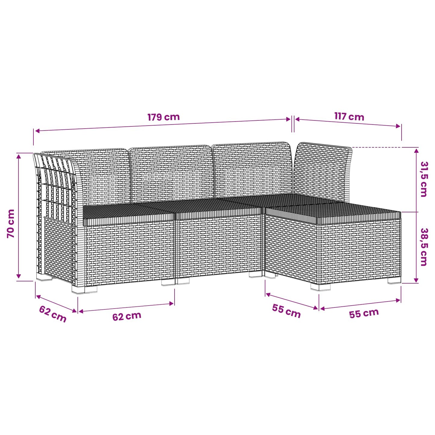 4-Seater Garden Sofa Rattan Look PP Anthracite