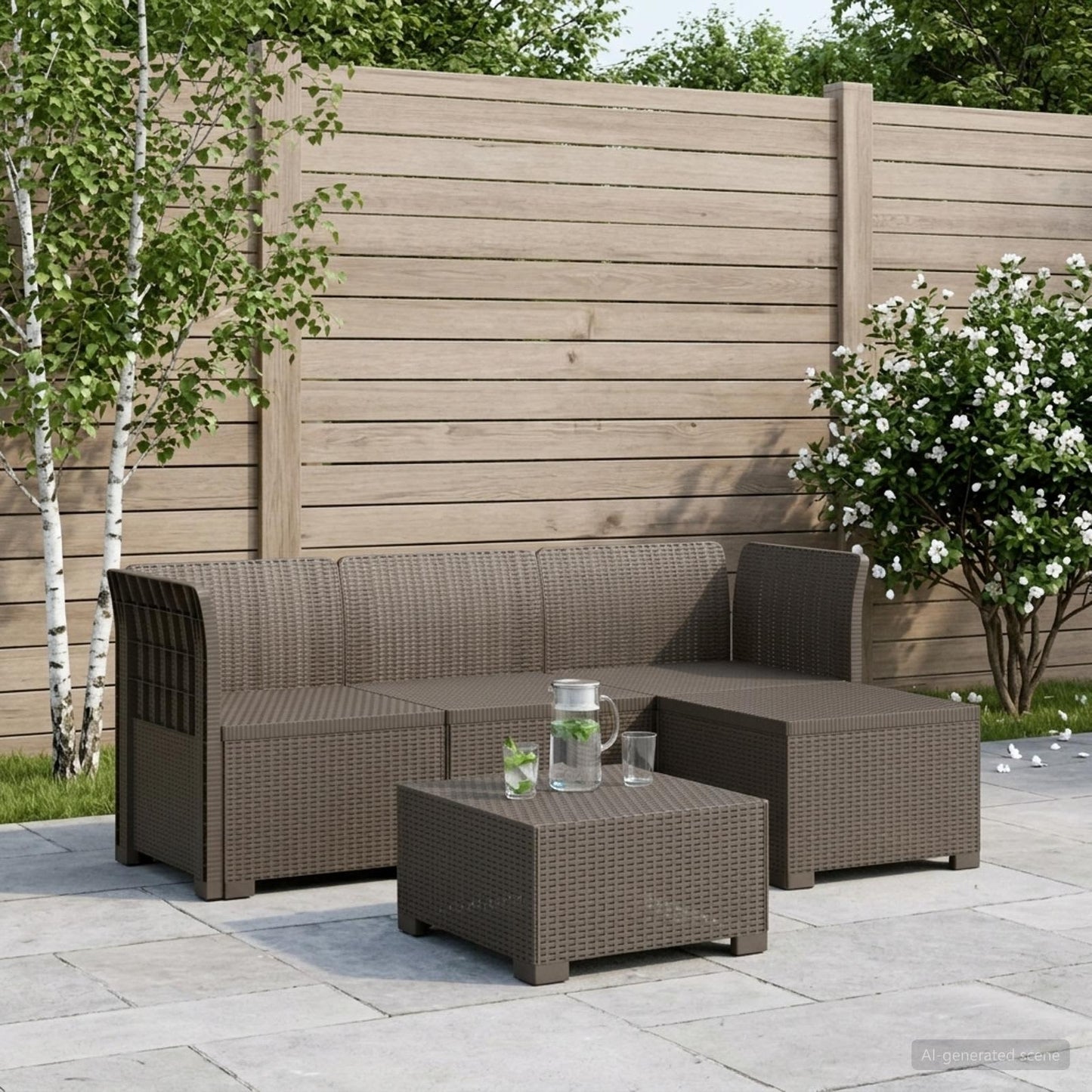 4-Seater Garden Sofa Rattan Look PP Light Grey