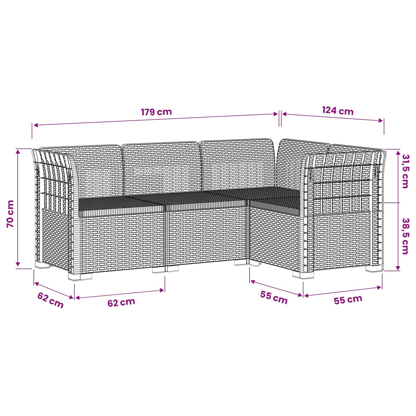 4-Seater Garden Sofa Rattan Look PP White