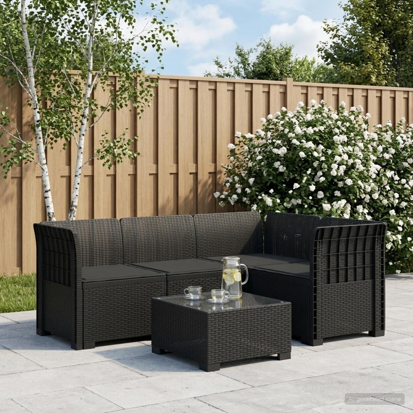 4-Seater Garden Sofa with Cushions Rattan Look PP Anthracite