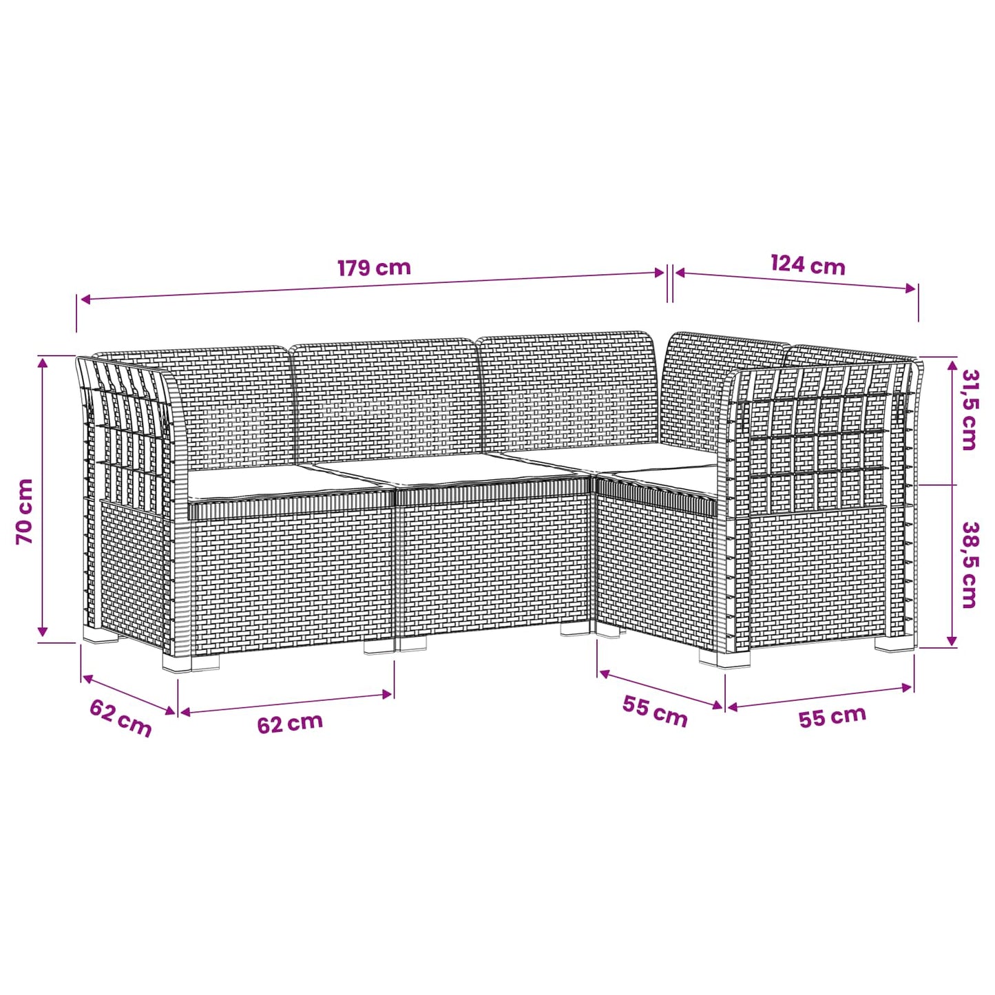 4-Seater Garden Sofa with Cushions Rattan Look PP Brown