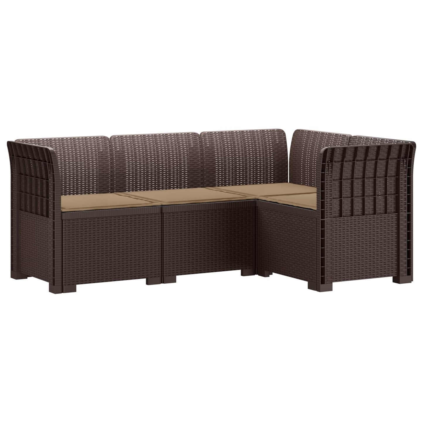 4-Seater Garden Sofa with Cushions Rattan Look PP Brown