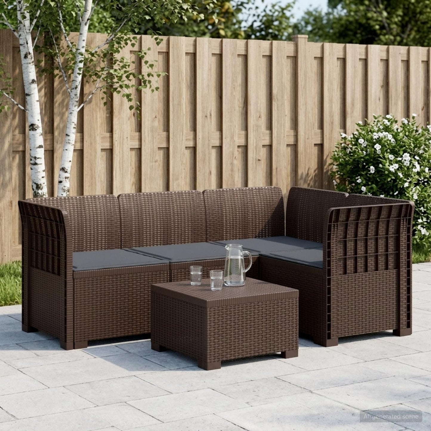 4-Seater Garden Sofa with Cushions Rattan Look PP Brown