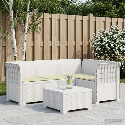 4-Seater Garden Sofa with Cushions Rattan Look PP White